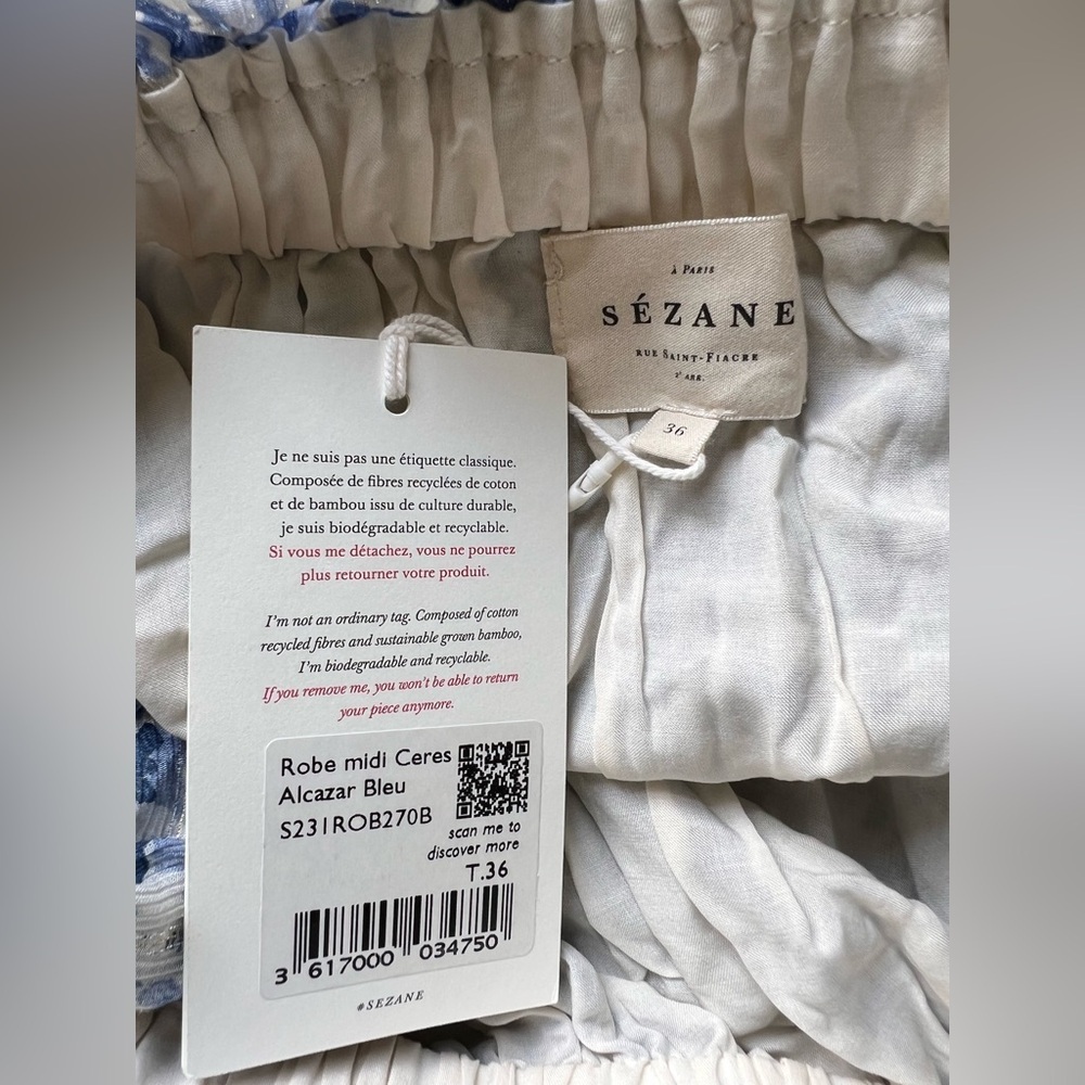NWT Sezane Robe Midi Ceres Alcazar Off The Shoulder Floral Dress Size 36. - Picture 7 of 8
